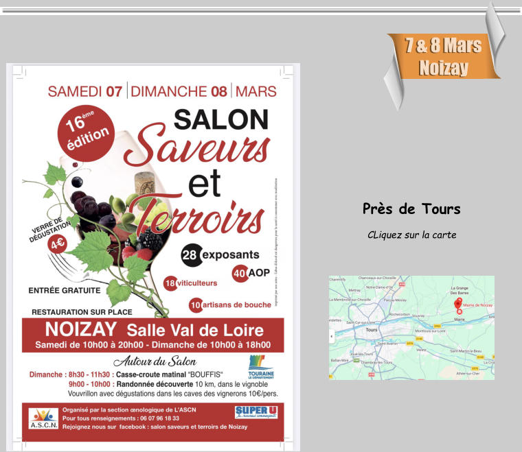 Pr�s de Tours  CLiquez sur la carte 7 & 8 Mars Noizay